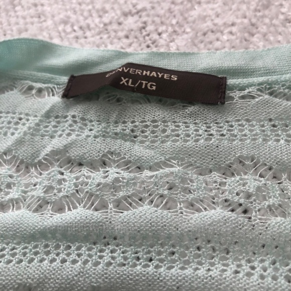 Xl Denver Hayes pale green sweater, button ip front, lace-like back,  summery - Picture 5 of 5